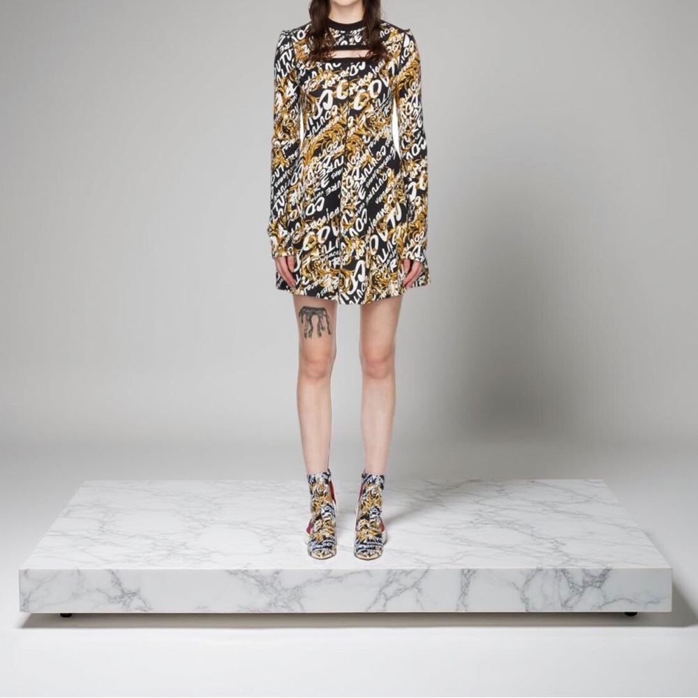 Versace Jeans Black and Gold Long Sleeve Dress NWT